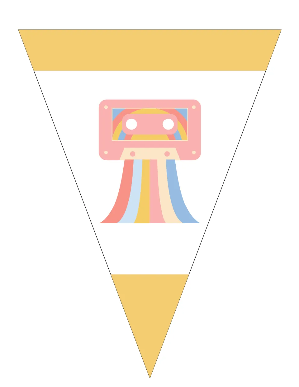 Decorative cassette tape pennant with rainbow ribbons, part of the editable pastel classroom bunting set