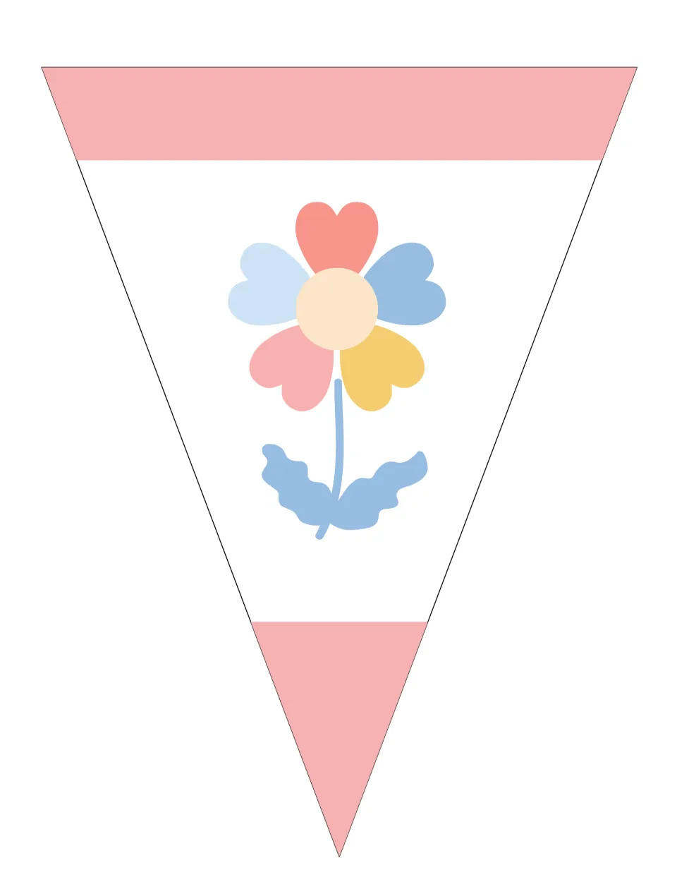 Decorative flower pennant with multicolored petals, part of the editable pastel classroom bunting set