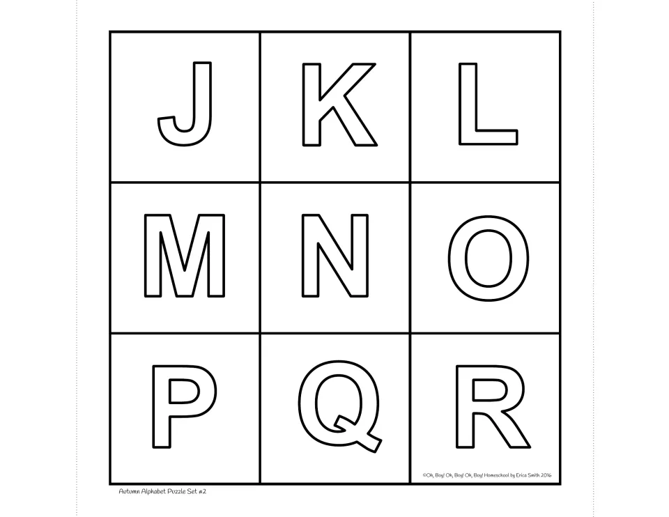Set 2 uppercase puzzle board with outlined letters J through R for the second picture puzzle