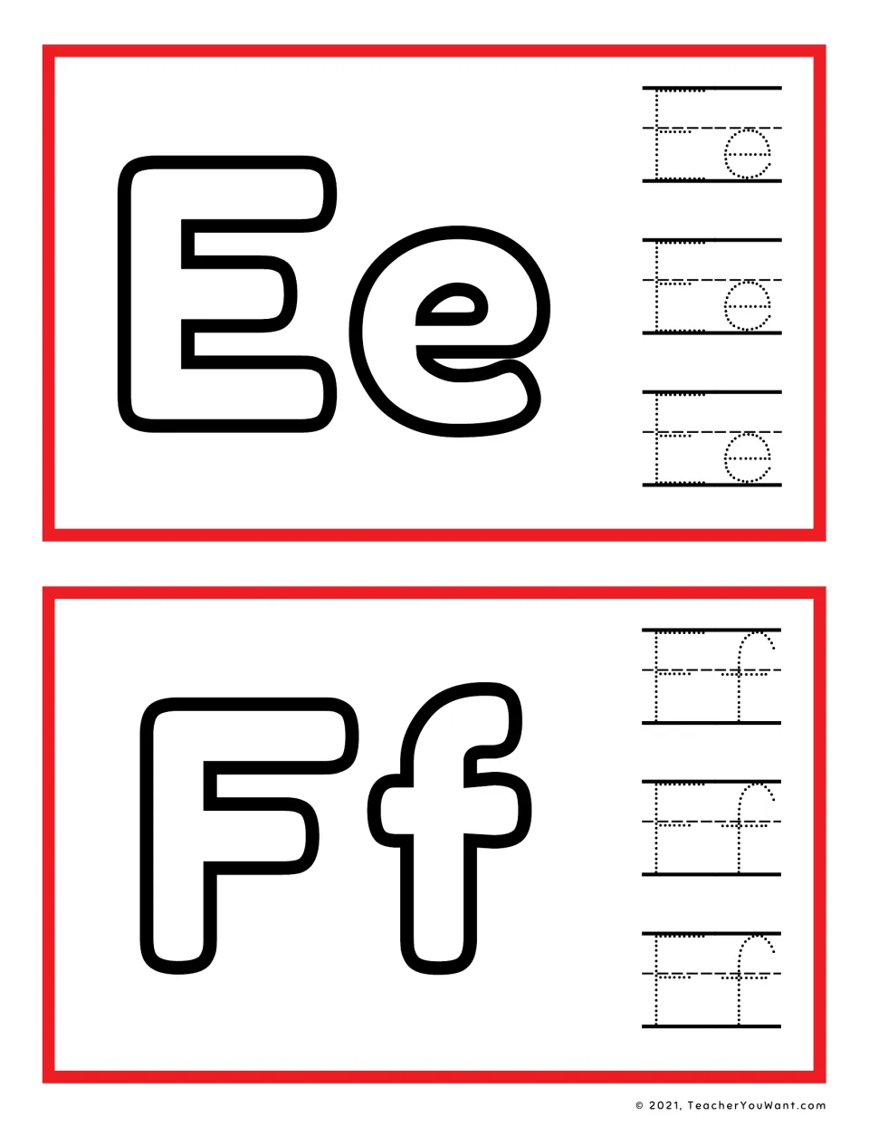 Letters E and F: students press playdough into bubble Ee and Ff shapes and practise forming them by tracing dotted pairs