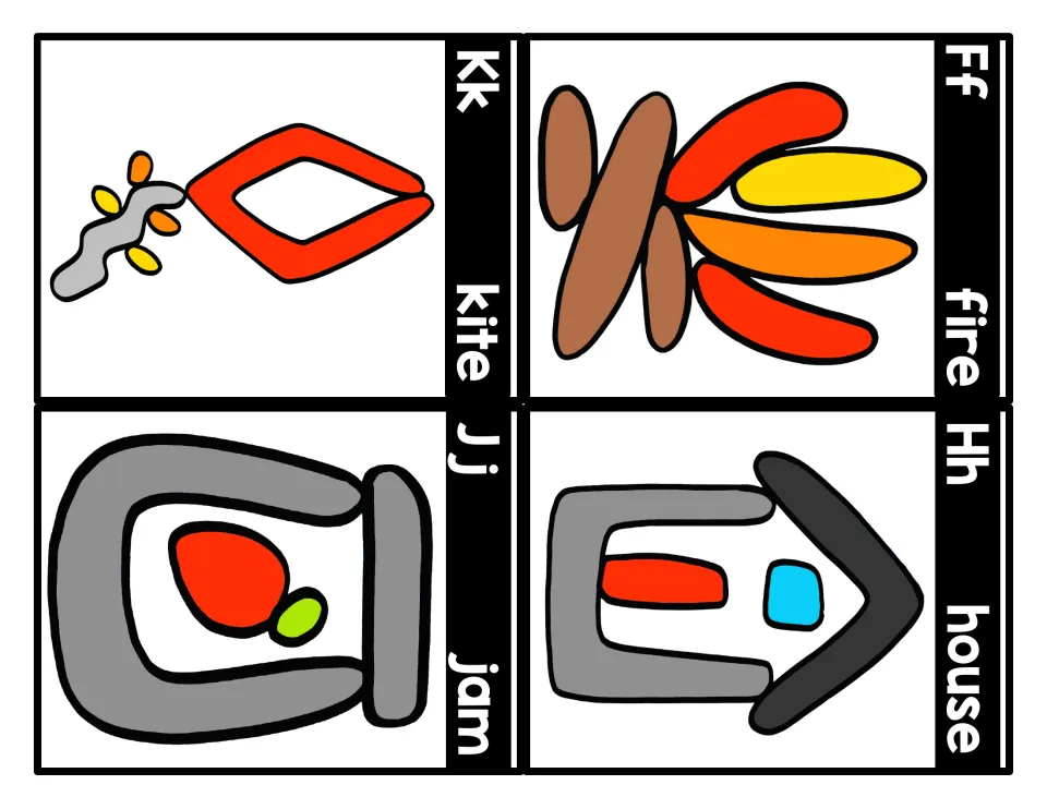 Cards for Ff fire, Hh house, Kk kite and Jj jam: children mold each picture in playdough to practise initial letter sounds