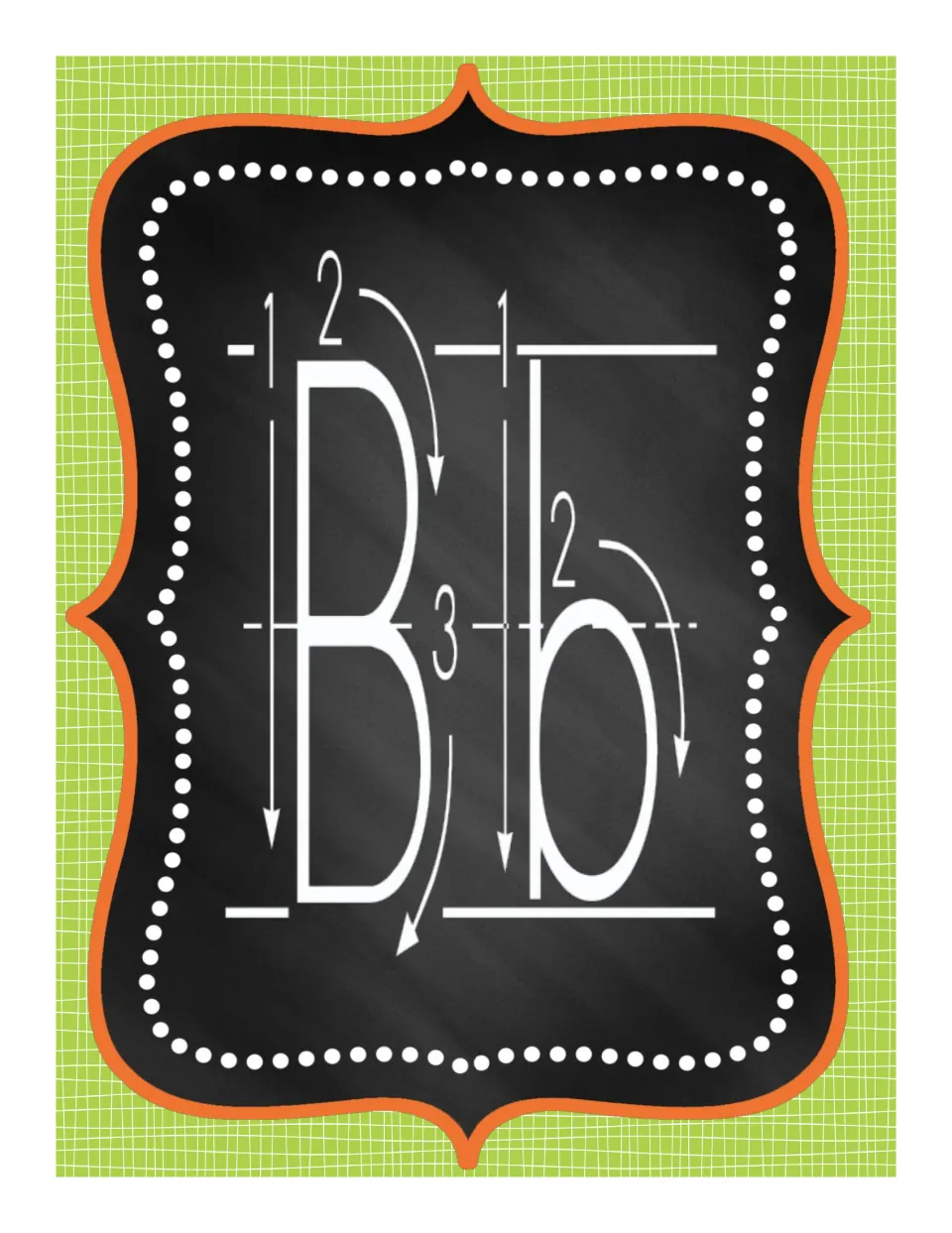 Alphabet poster for uppercase B and lowercase b, with numbered arrows showing each letter's stroke order