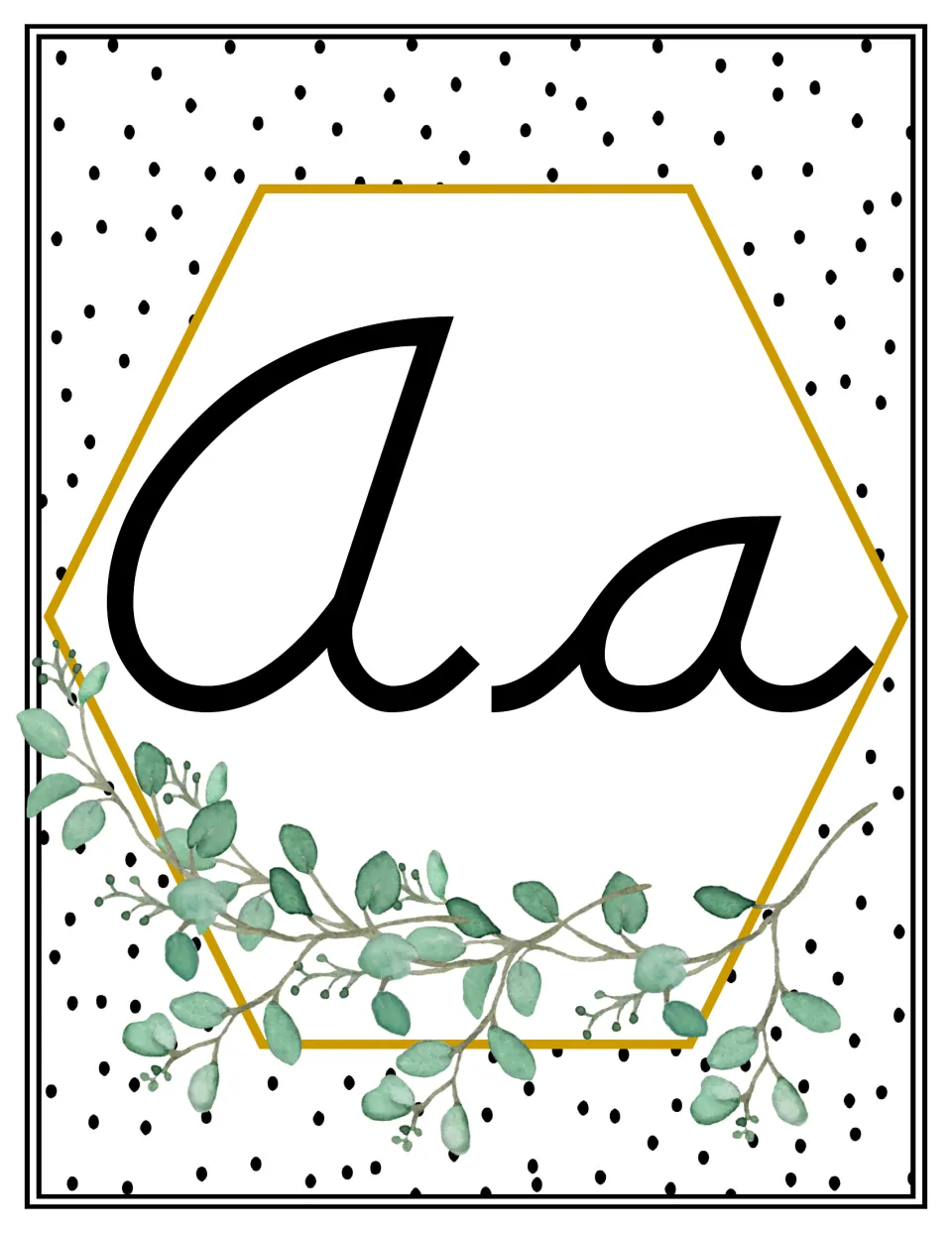 Alphabet poster showing uppercase A and lowercase a in cursive for classroom display and letter reference.