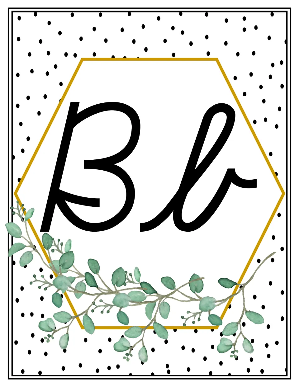 Alphabet poster showing uppercase B and lowercase b in cursive for classroom display and letter reference.