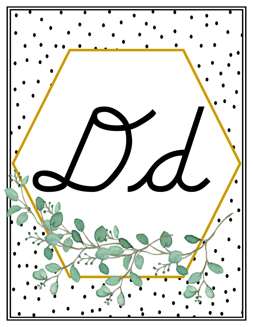 Alphabet poster showing uppercase D and lowercase d in cursive for classroom display and letter reference.
