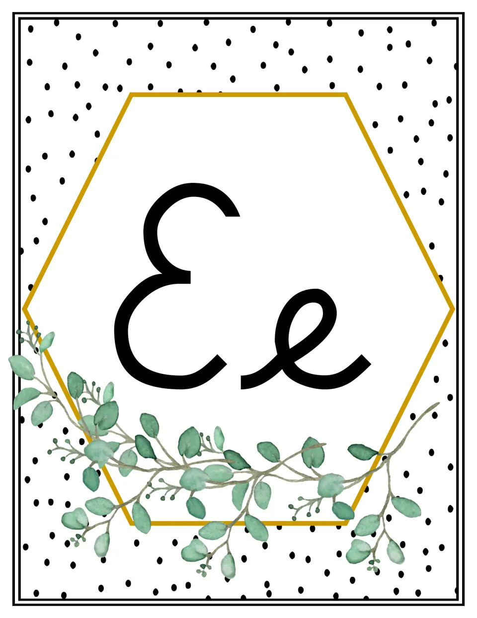 Alphabet poster showing uppercase E and lowercase e in cursive for classroom display and letter reference.