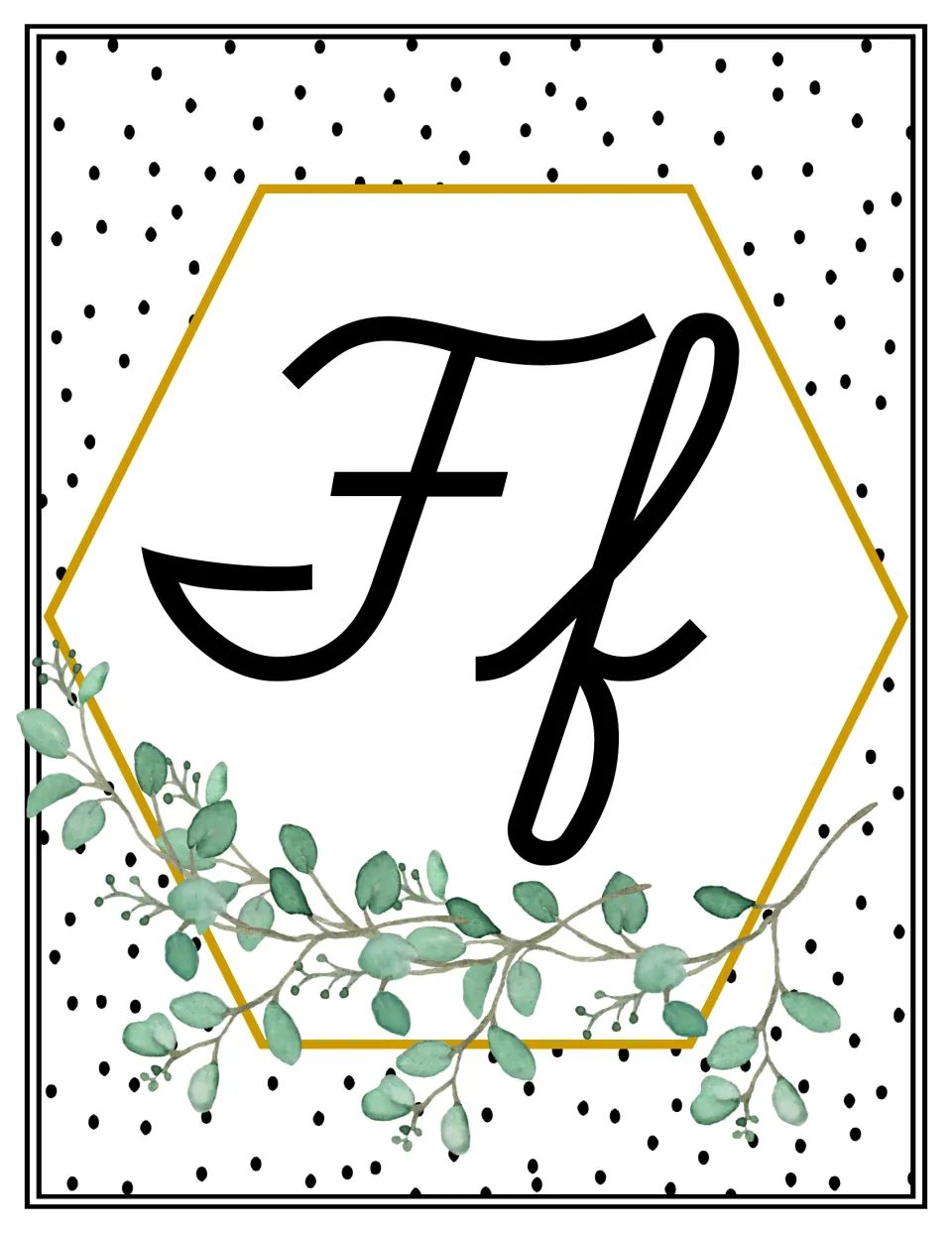 Alphabet poster showing uppercase F and lowercase f in cursive for classroom display and letter reference.