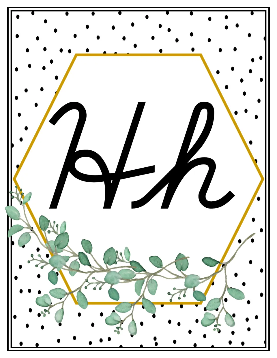 Alphabet poster showing uppercase H and lowercase h in cursive for classroom display and letter reference.