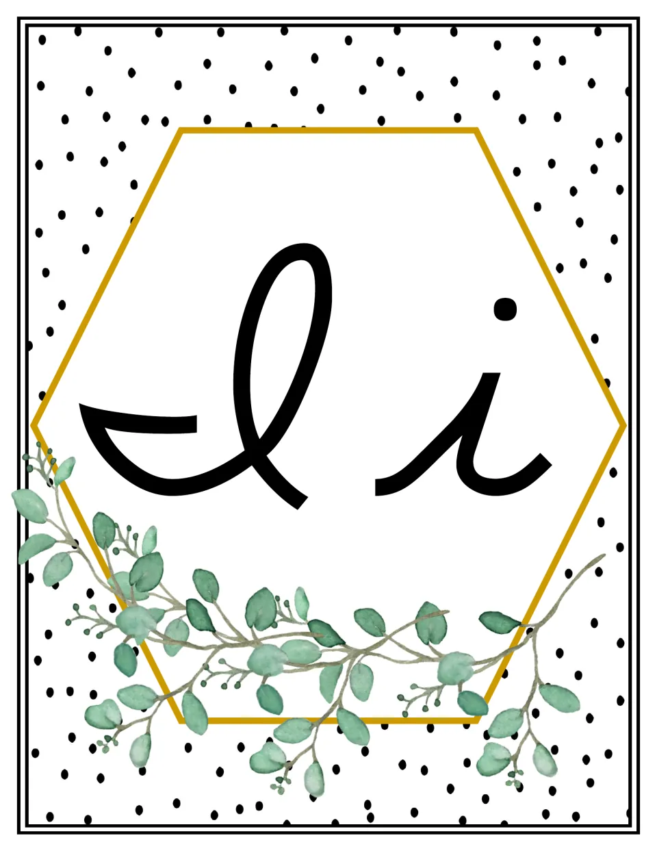 Alphabet poster showing uppercase I and lowercase i in cursive for classroom display and letter reference.