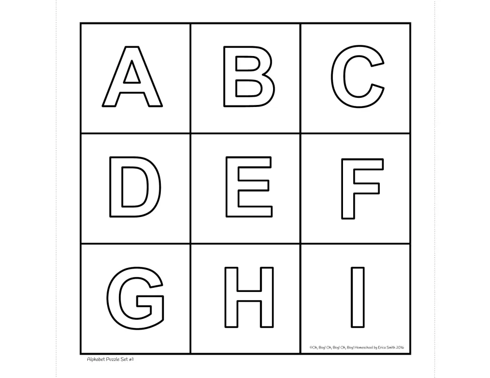 Set 1 uppercase puzzle board with the letters A, B, C, D, E, F, G, H and I for matching the picture pieces