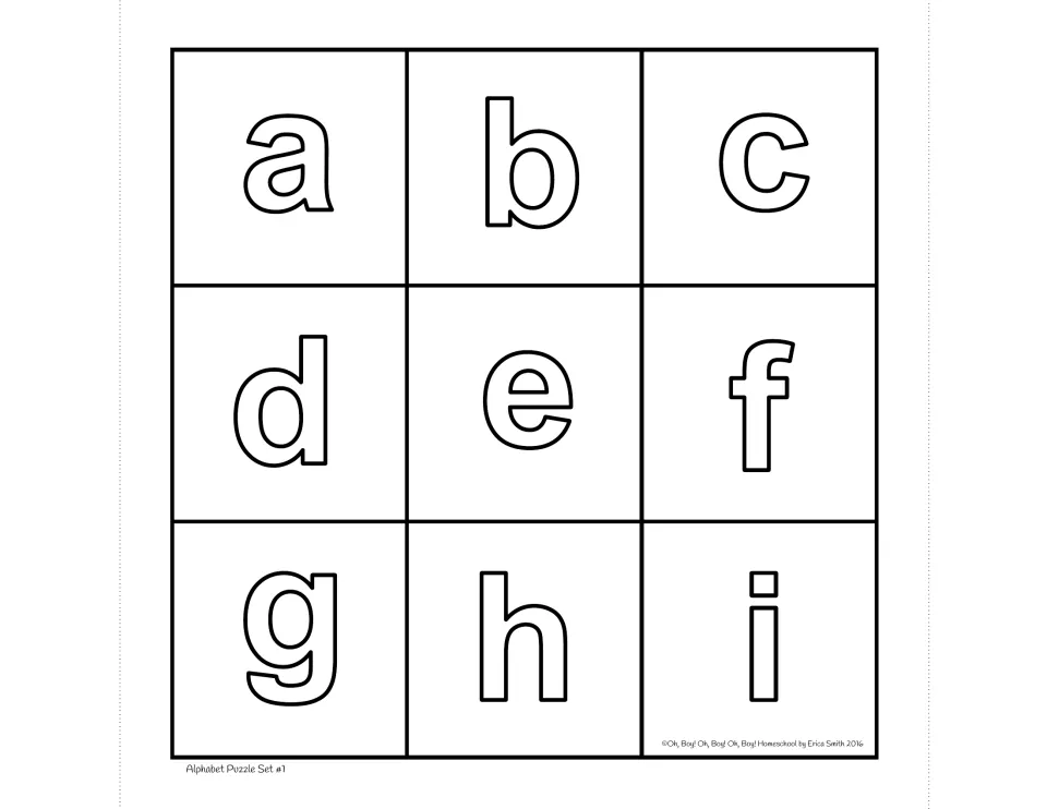 Set 1 lowercase puzzle board with the letters a through i, matched with the uppercase puzzle pieces