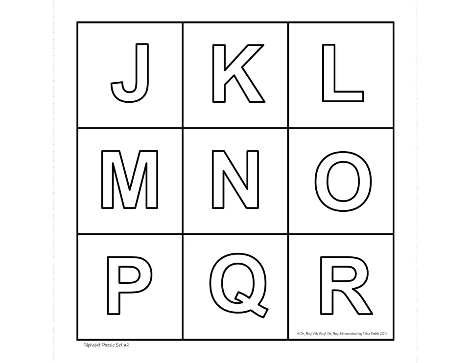 Set 2 uppercase puzzle board with the letters J, K, L, M, N, O, P, Q and R