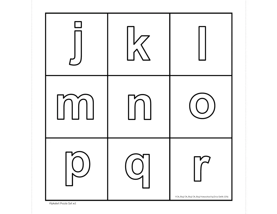 Set 2 lowercase puzzle board with the letters j, k, l, m, n, o, p, q and r