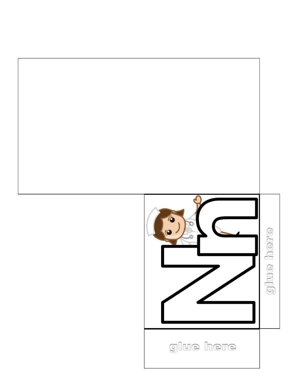 Letter N sorting pocket to cut, fold and glue, with a large Nn and a picture of a nurse
