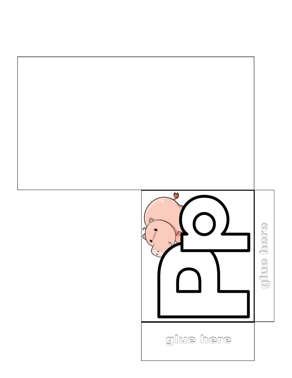 Letter P sorting pocket to cut, fold and glue, with a large Pp and a picture of a pig