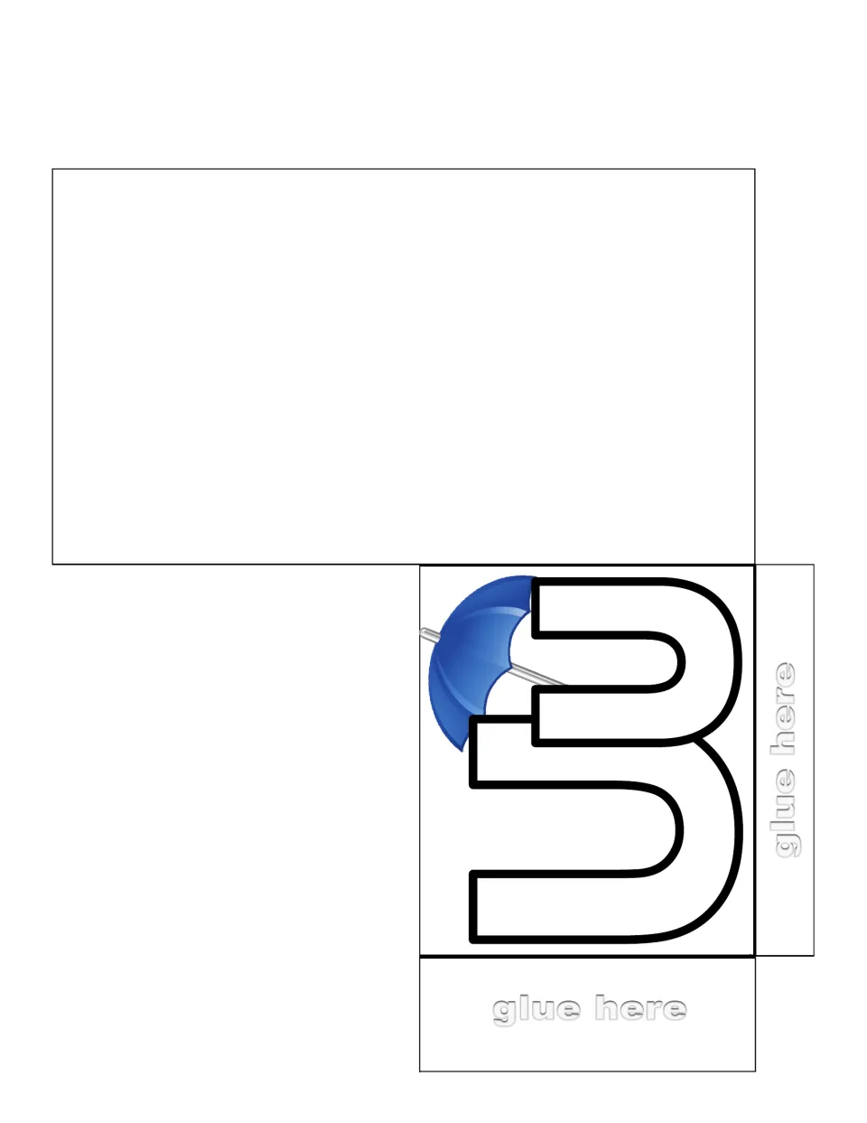 Letter U sorting pocket to cut, fold and glue, with an outlined Uu and an umbrella picture
