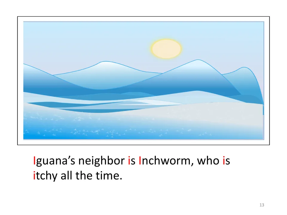 Story page for adding pictures introduces Iguana’s neighbor Inchworm, who is itchy all the time.