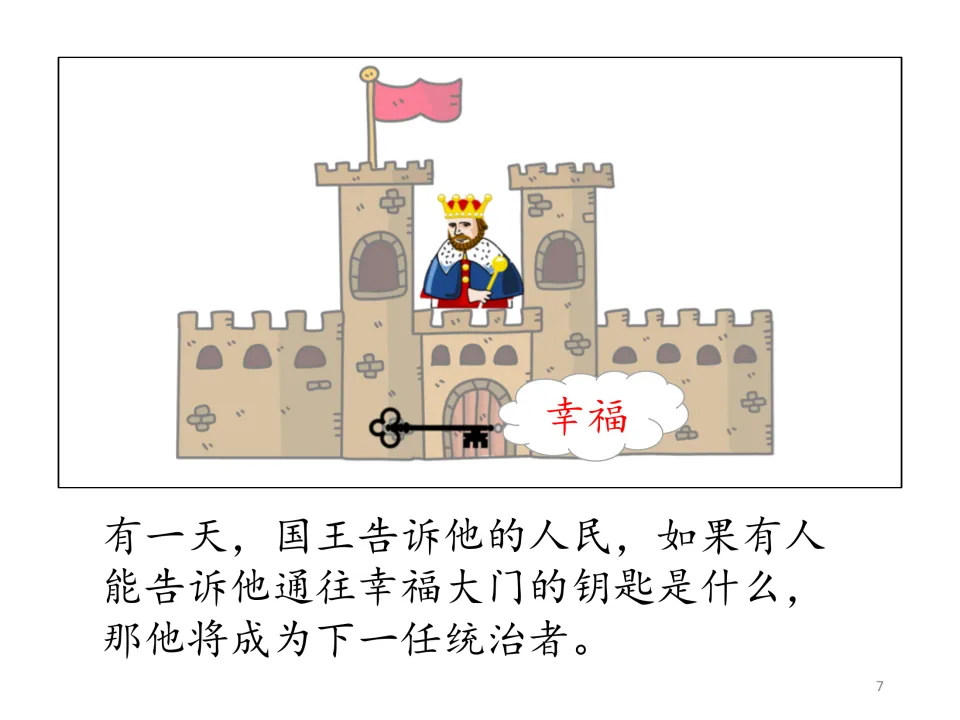 Chinese story: the king promises that whoever identifies the key to happiness will become the next ruler