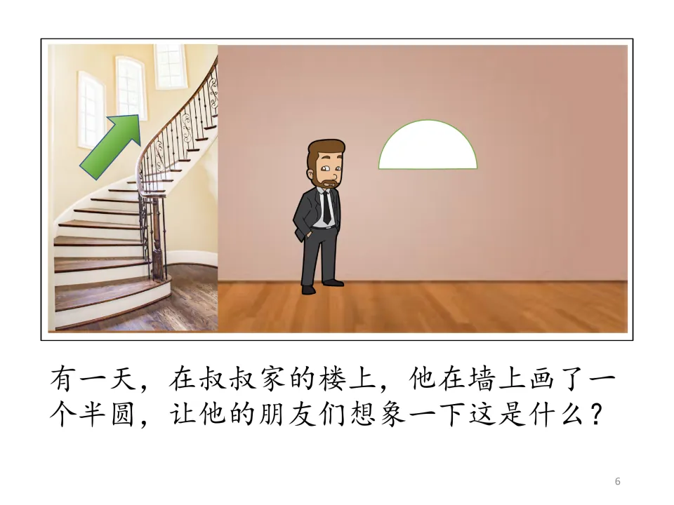 Chinese story opening: an uncle draws a semicircle upstairs and asks his friends to imagine what it is