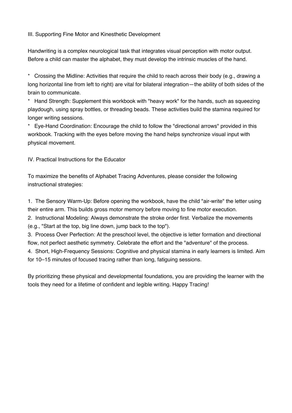 Parent and teacher guide continuation: hand strength, eye-hand coordination, air-writing, and modeling