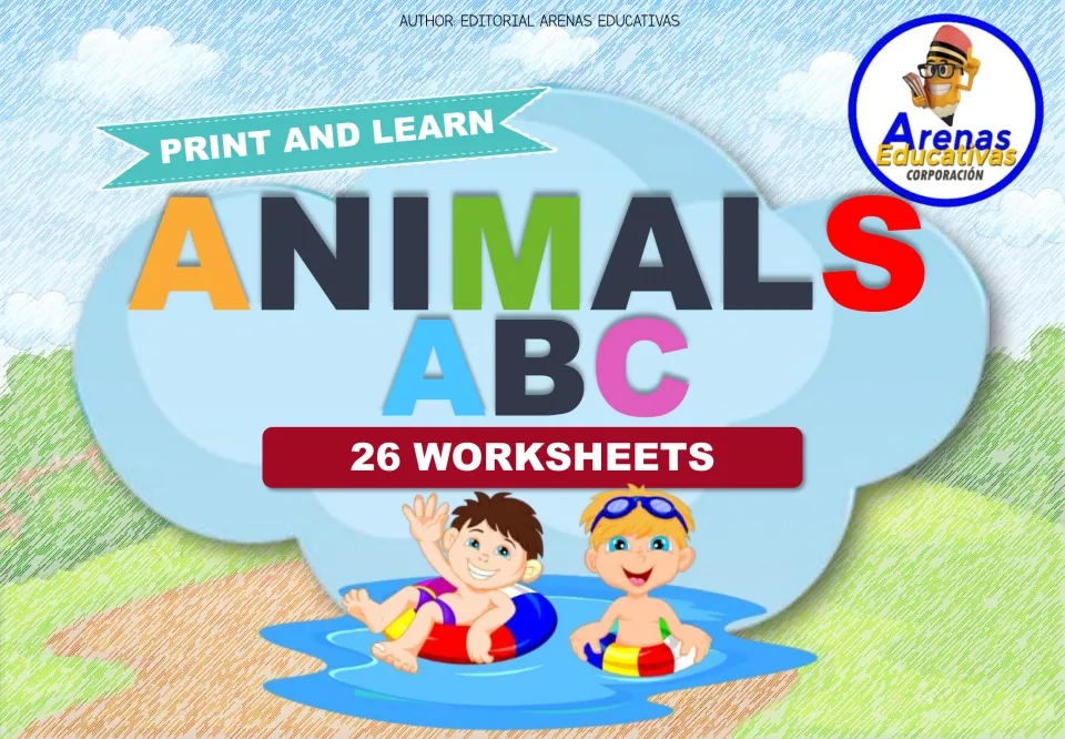 Cover of the animal-themed alphabet tracing minibook, labeled 'Animals ABC' and '26 Worksheets'.