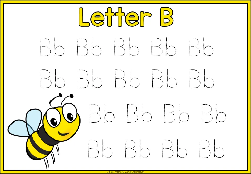 Letter B tracing page in the animal-themed alphabet minibook, featuring 18 uppercase B and lowercase b pairs.
