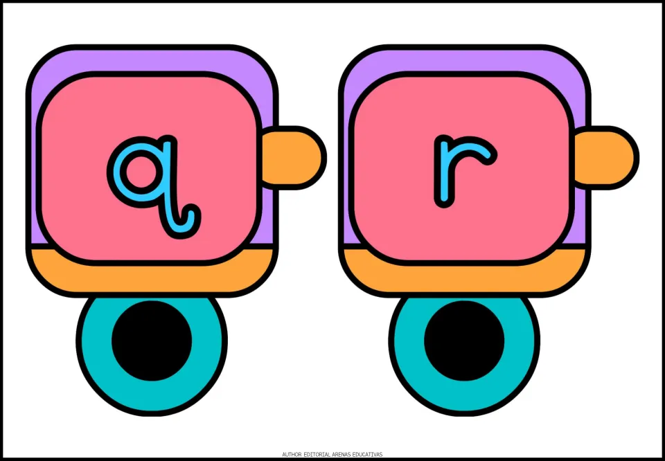 Lowercase alphabet train cards q and r, printed two per sheet as part of the a–z letter card set.