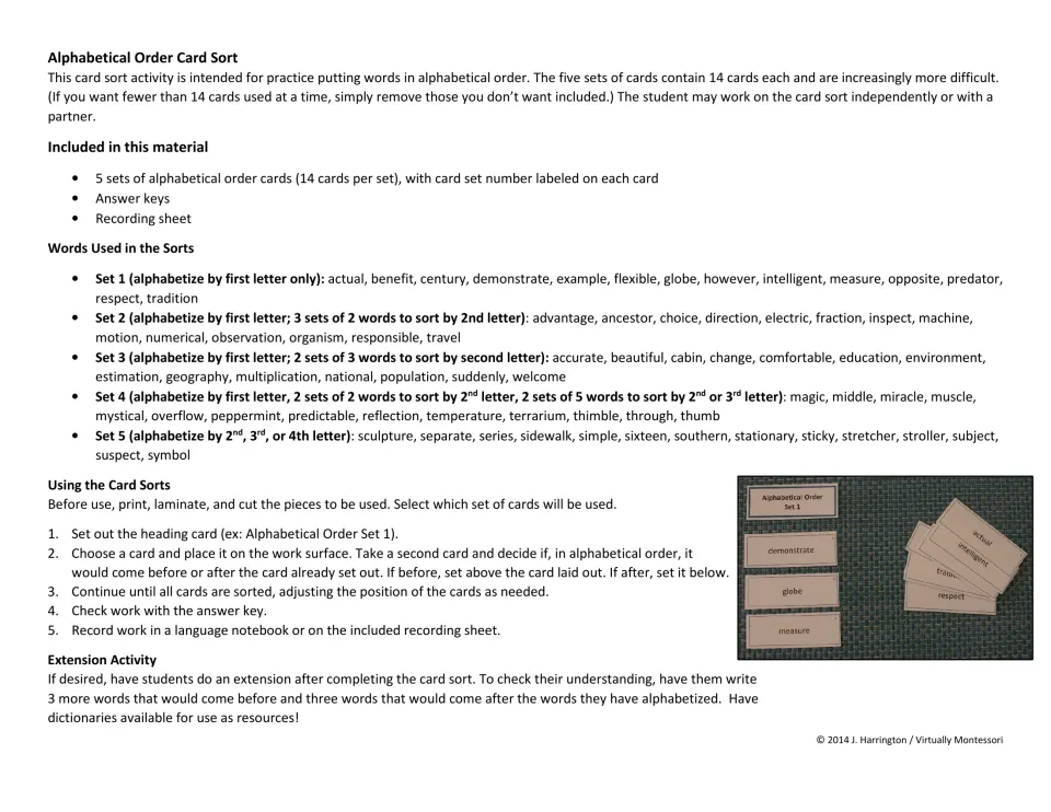 Teacher notes: word lists for all five sets, which letter each set sorts by, sorting steps and a dictionary extension