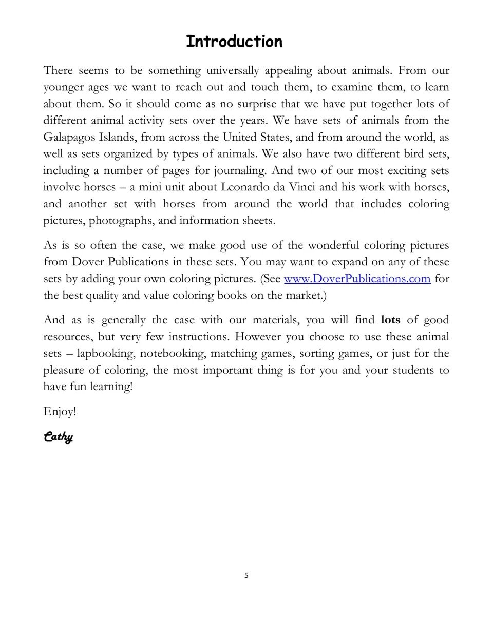 Introduction describing the animal sets and suggesting uses such as lapbooking, notebooking and sorting games