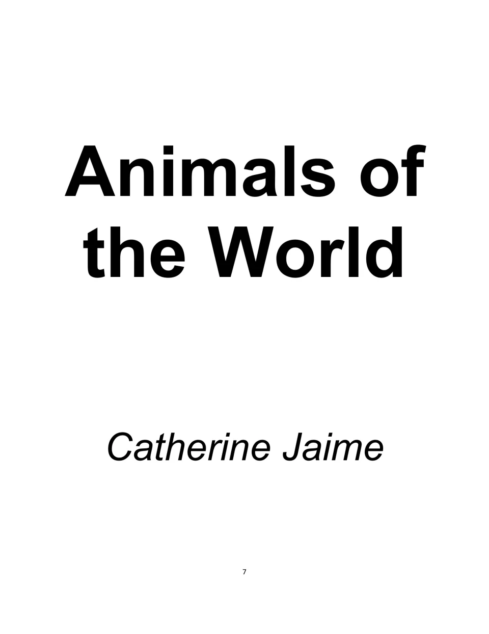 Section title page for Animals of the World by Catherine Jaime, opening the world animal card set