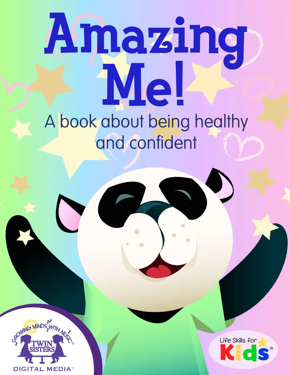 Cover of Amazing Me! with the subtitle 'A book about being healthy and confident' and a smiling panda