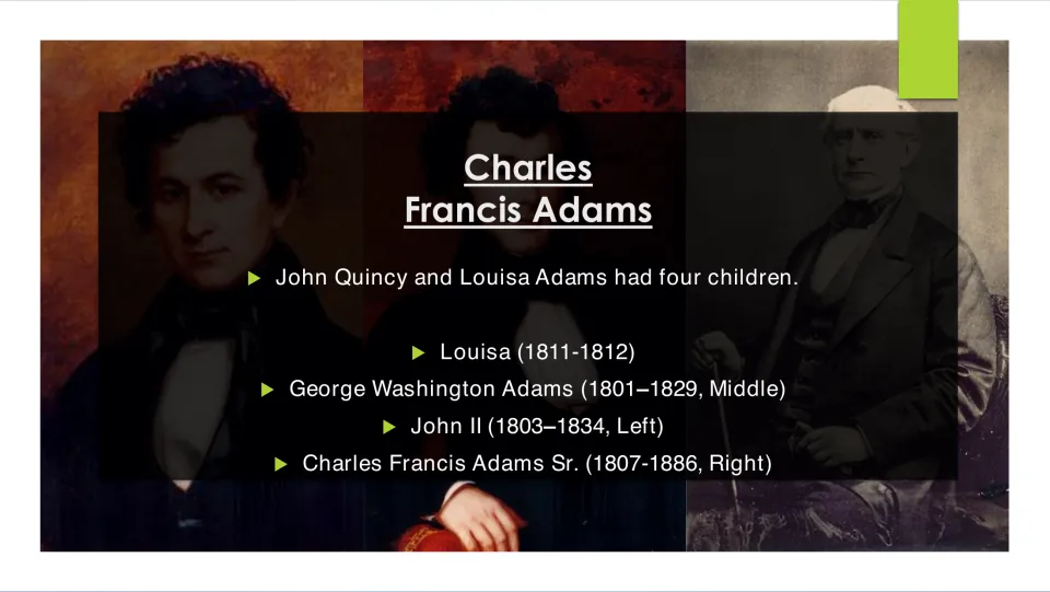 Siblings: his parents' four children, Louisa, George Washington, John II and Charles, each with life dates and portraits