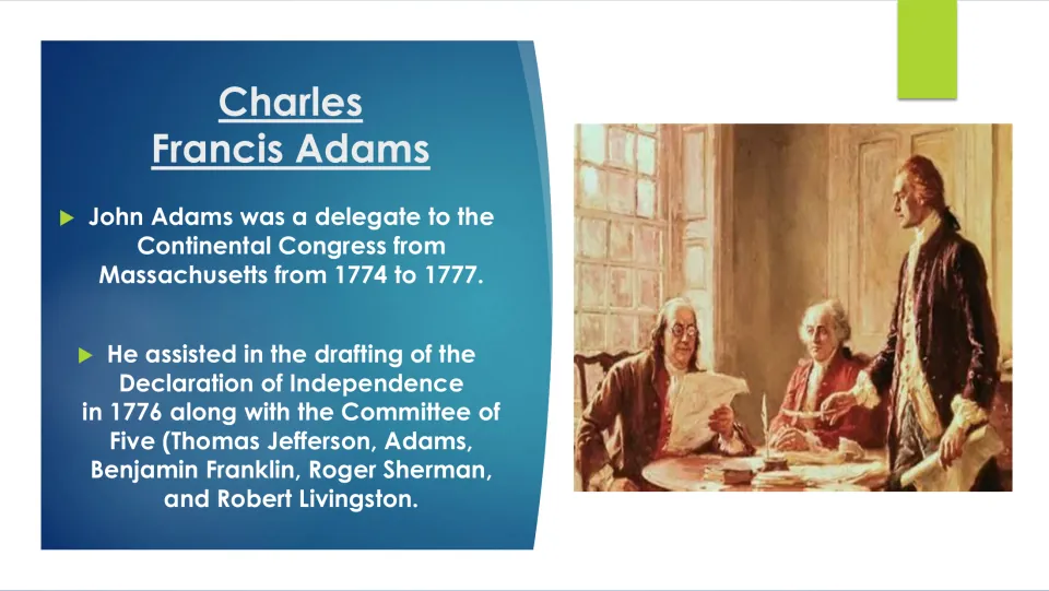 John Adams at the Continental Congress 1774-1777 and drafting the Declaration with the Committee of Five, in a painting