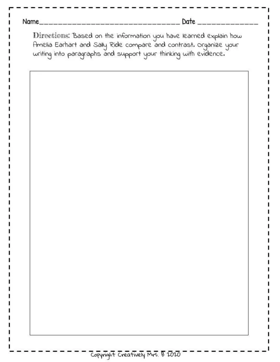 Writing task asks students to compare and contrast Amelia Earhart and Sally Ride in paragraphs supported by evidence