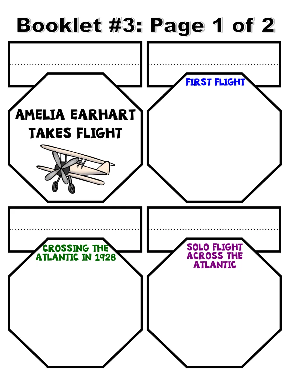 Booklet 3 color pieces: Takes Flight cover, First Flight, 1928 Atlantic crossing, and solo Atlantic flight
