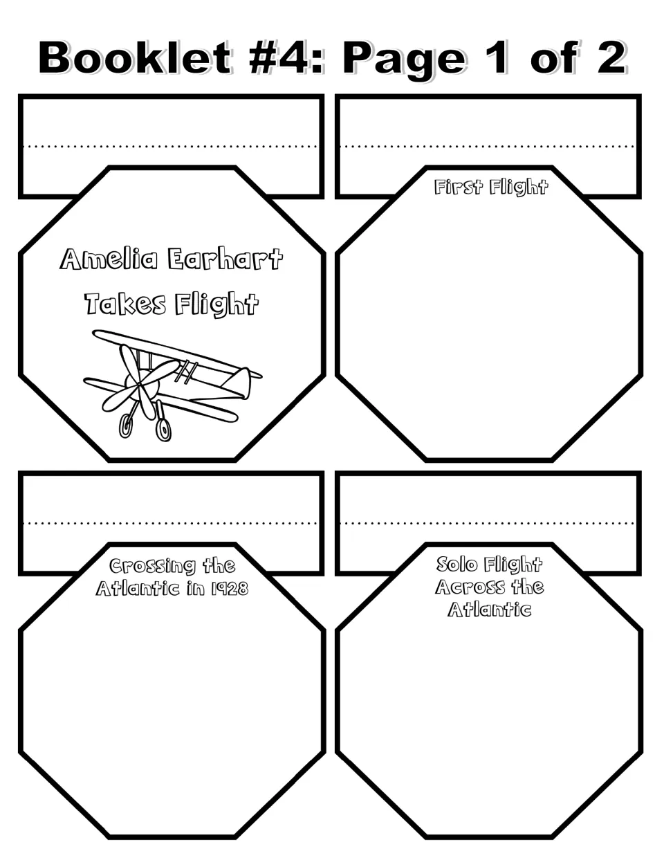 Booklet 4 black-and-white pieces: Takes Flight cover, First Flight, 1928 crossing, and solo Atlantic flight