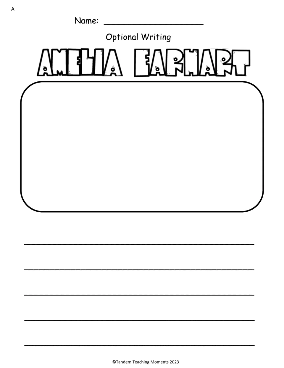 Set A optional writing sheet provides space for an illustration and written response about Amelia Earhart.