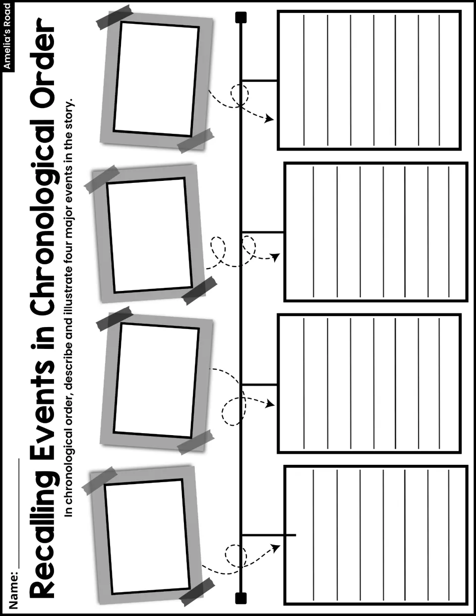 Recalling Events in Chronological Order: students describe and illustrate four major story events along a timeline