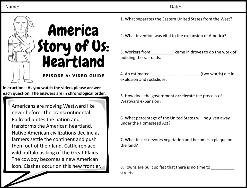 Heartland video guide, episode 6: students answer questions 1-8 on railroads, westward expansion and the Homestead Act