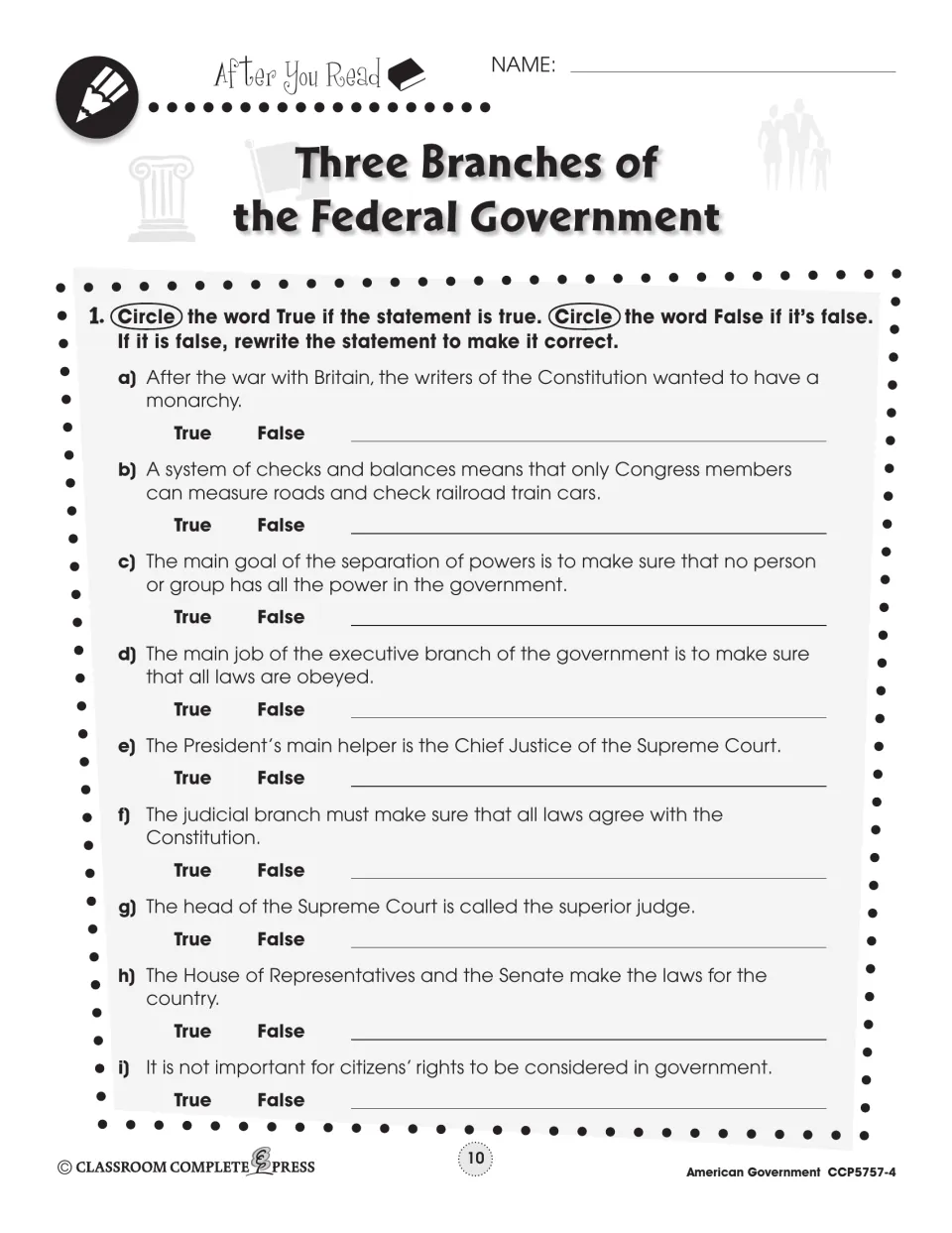 After you read true or false: students judge nine statements on the branches and rewrite each false one so it is correct