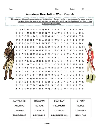 American Revolution Word Search + Sentence Activity – cover