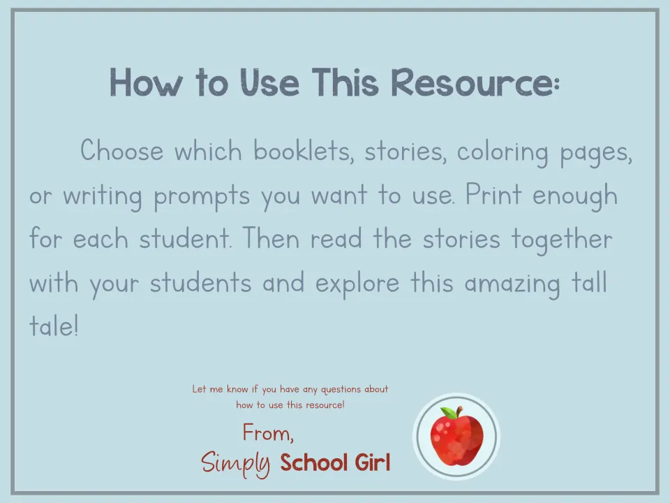Teacher directions: choose booklets, stories, coloring pages or writing prompts, print one per student, then read together