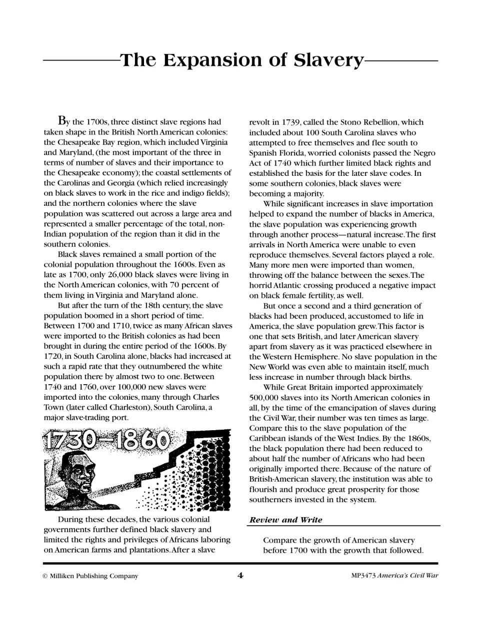 'The Expansion of Slavery' reading on the colonial slave population boom after 1700 and the Stono Rebellion of 1739