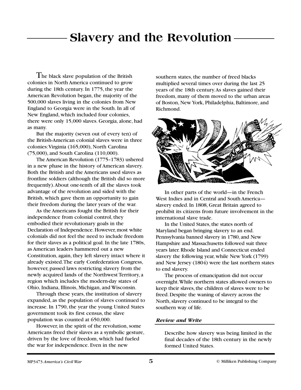 'Slavery and the Revolution' reading on slaves in the war and northern states ending slavery, 1780 to 1804