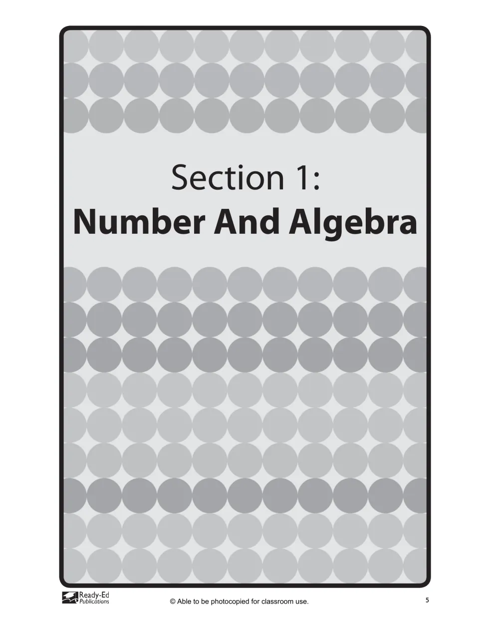 Section 1: Number And Algebra title page, opening the workbook's first set of activity pages