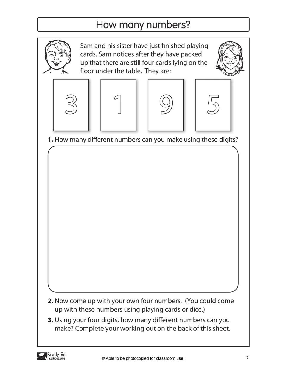 How many numbers?: find all the numbers you can make from the digit cards 3, 1, 9 and 5, then from your own four
