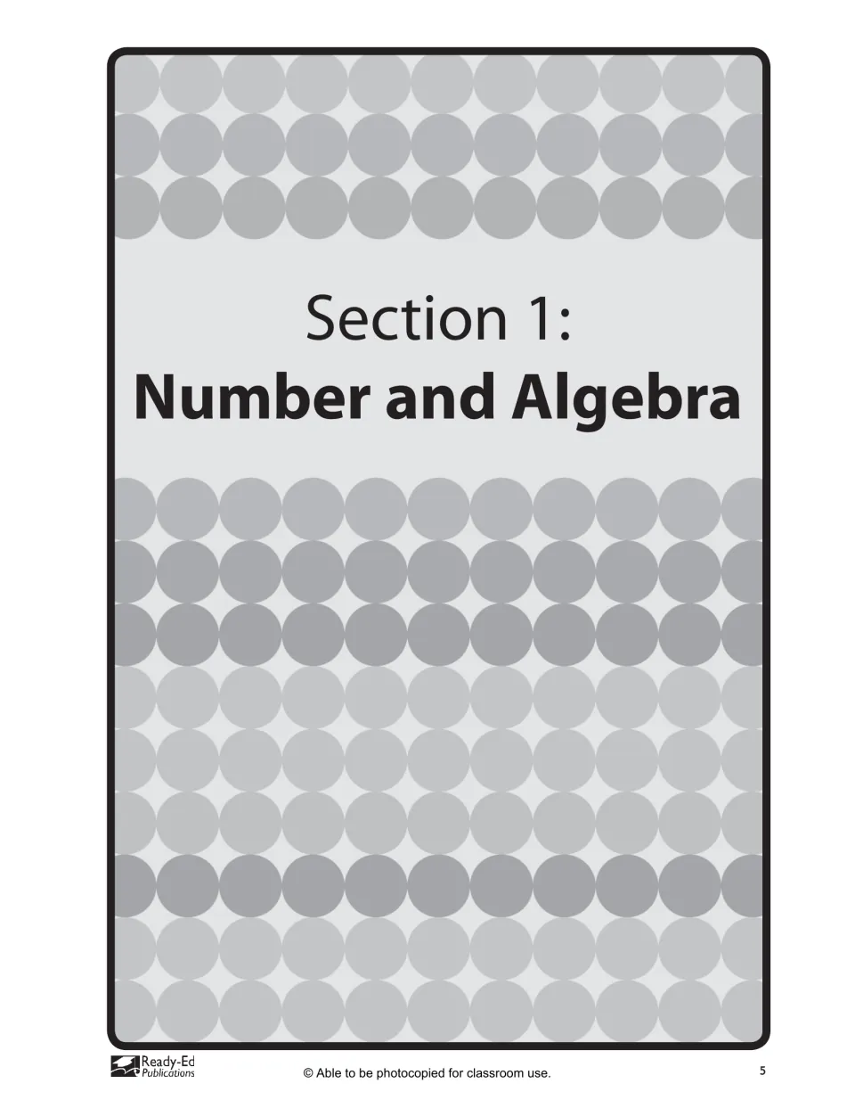 Section 1: Number and Algebra divider introduces the workbook's first group of math activity pages