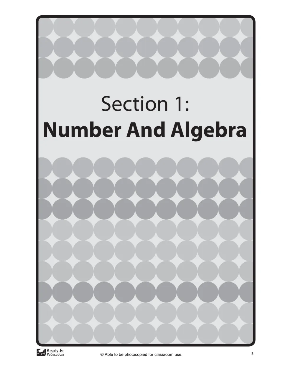 Section 1 divider introduces Number and Algebra before the workbook's number skills and pattern activities
