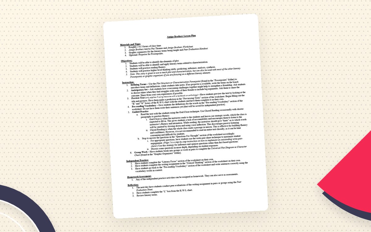 Amigo Brothers: Full Lesson Plan w/ PowerPoints & Graphic Organizers preview