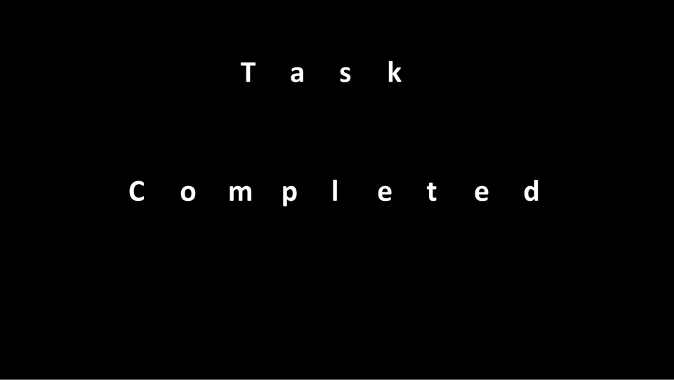'Task Completed' slide shown after a rhythm task, before the class advances to the next rhythm